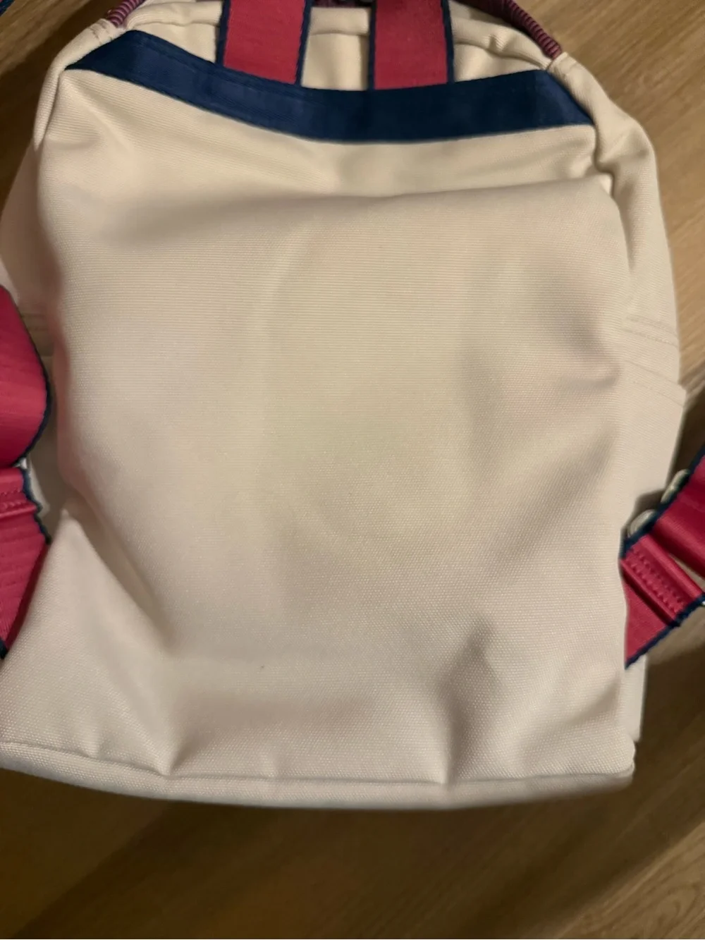 Kipling Cream Kids Backpack with Purple Trim and Blue Charm